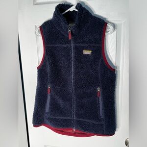 Women’s S Small L.L. Bean Mountain Pile Fleece Vest Large Navy Maroon Full Zip